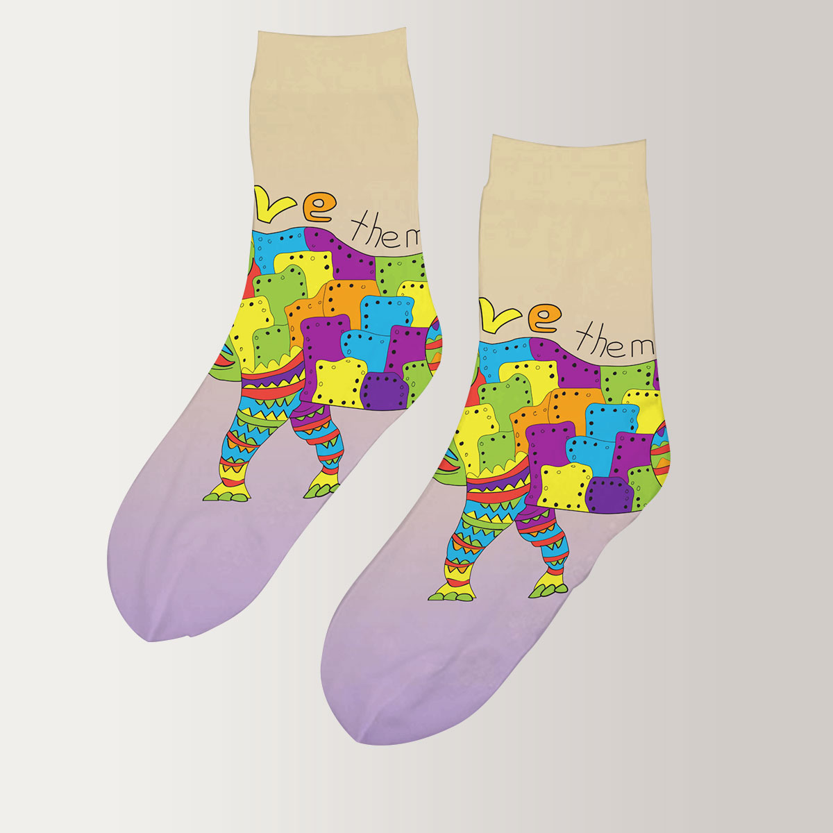 Rainbow Rhino 3D Socks