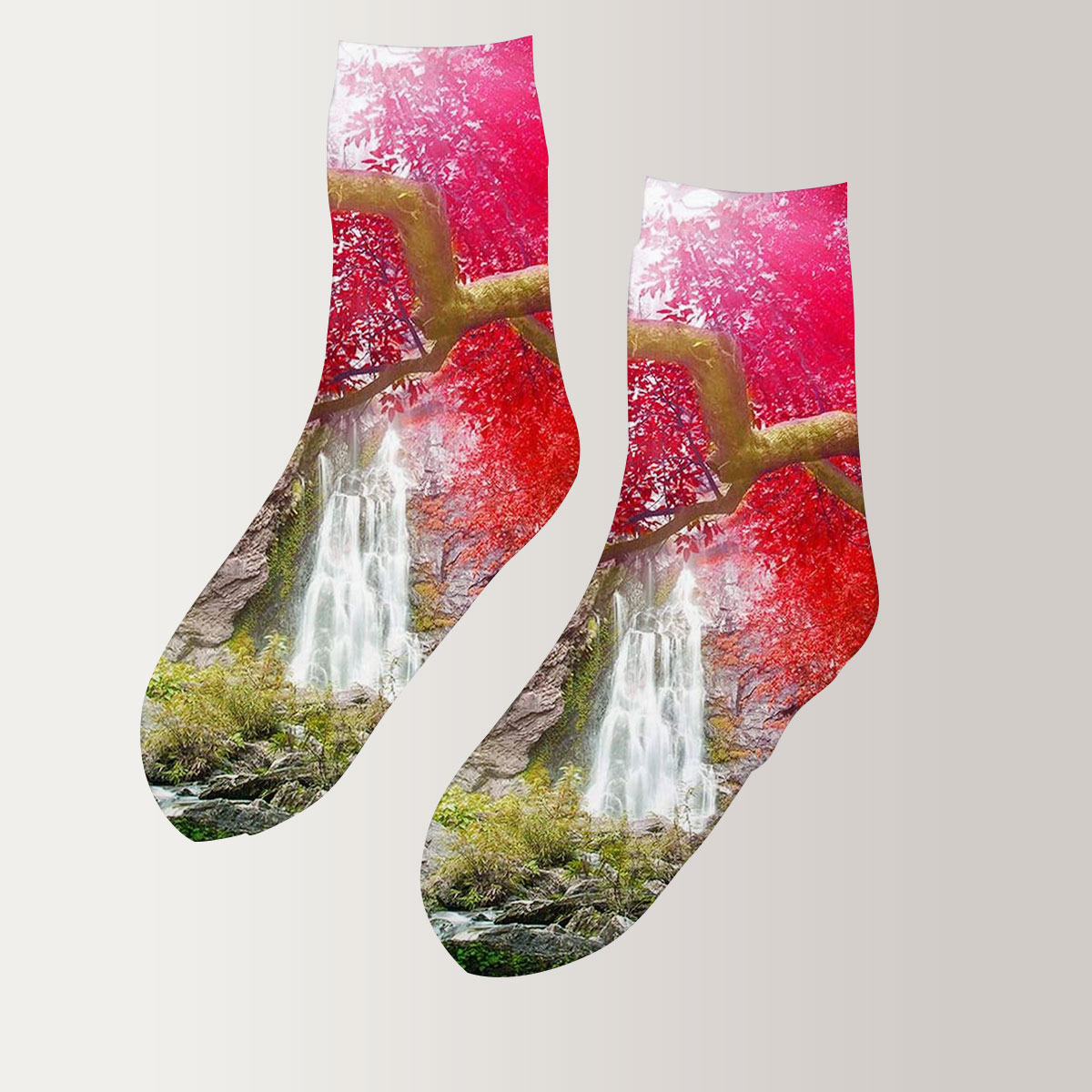 Red Autumn Waterfall 3D Socks