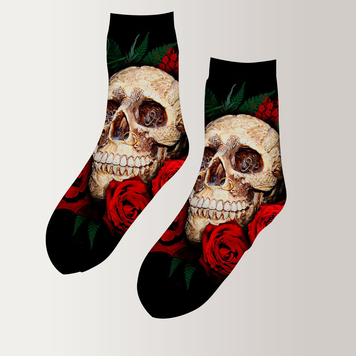 Red Flower Skull 3D Socks