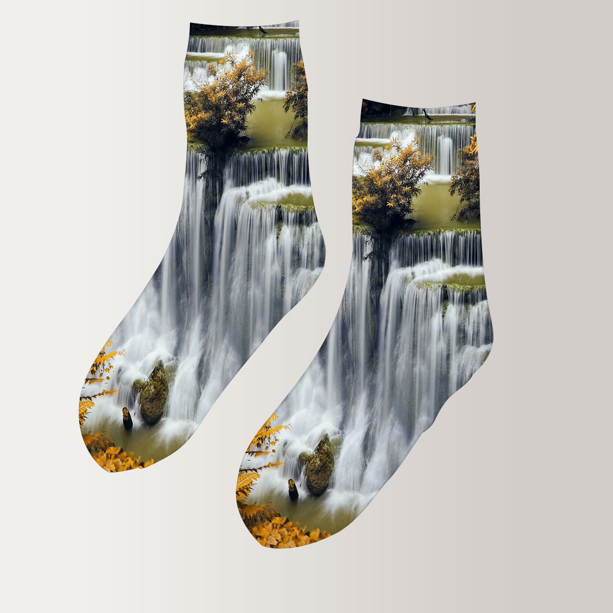 Stunning Autumn Waterfall 3D Socks