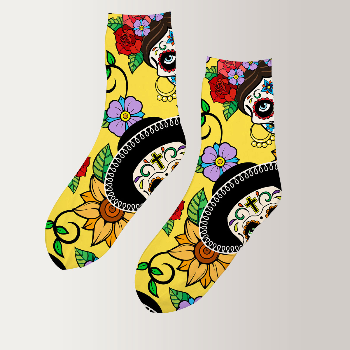 Sunflower Skull 3D Socks