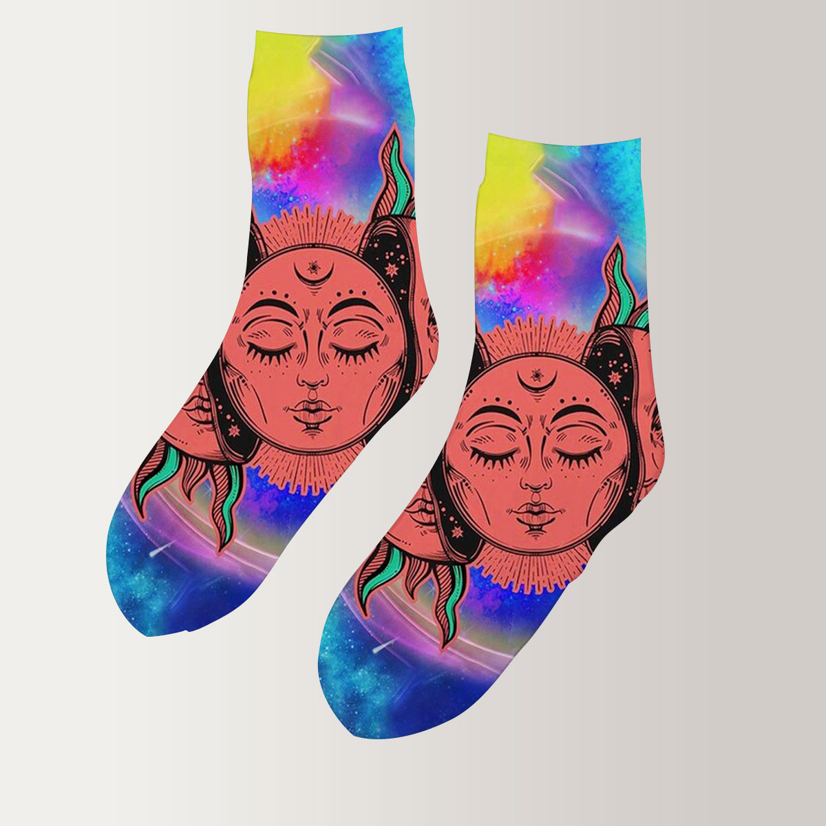 Trippy Sun and Moon Tapestry 3D Socks