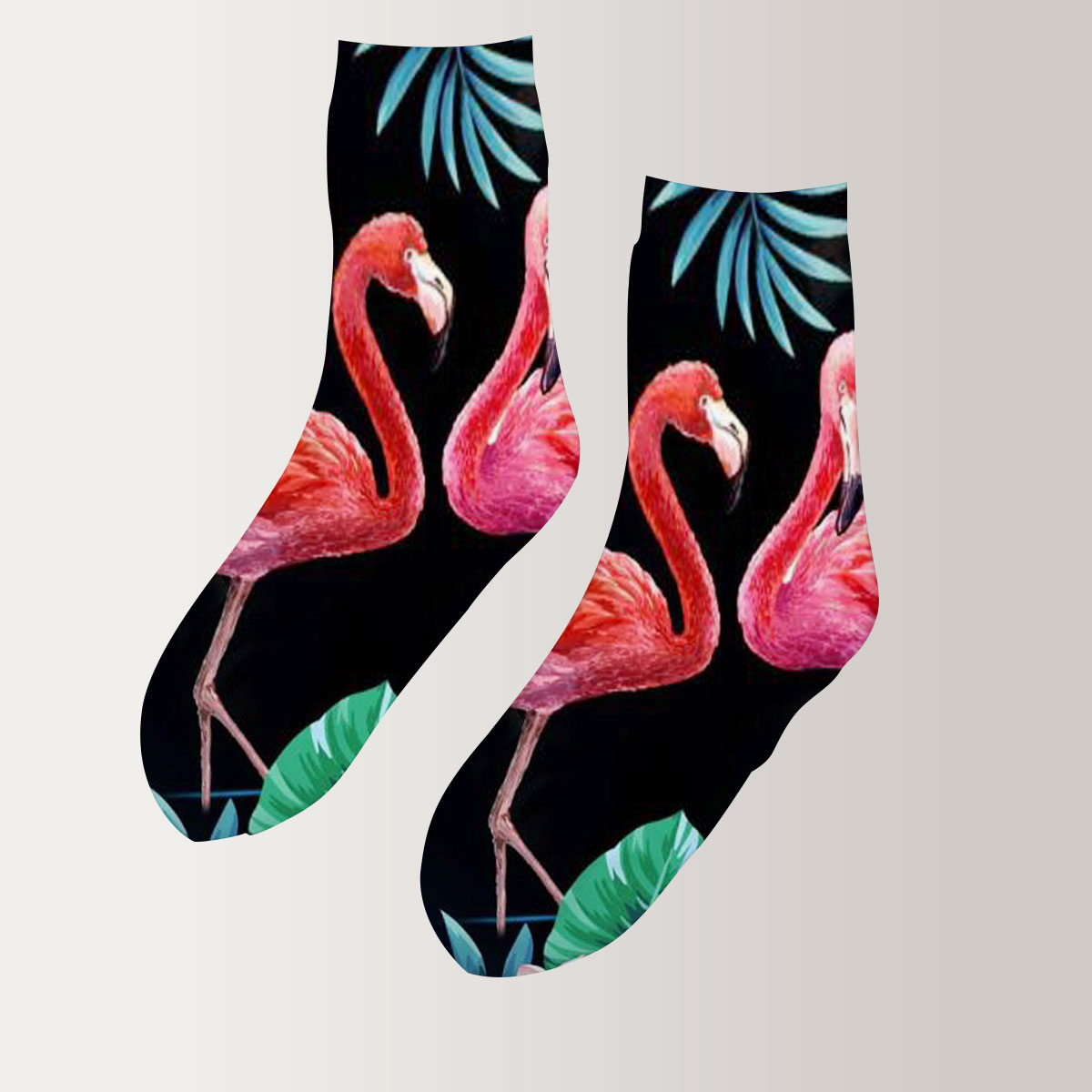 Tropical Flamingo Couple 3D Socks