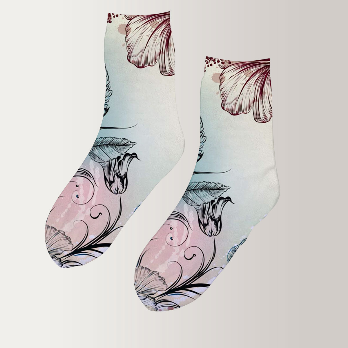 Vintage Hibiscus 3D Socks