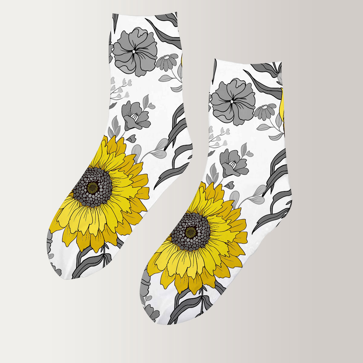 Vintage White Sunflower 3D Socks