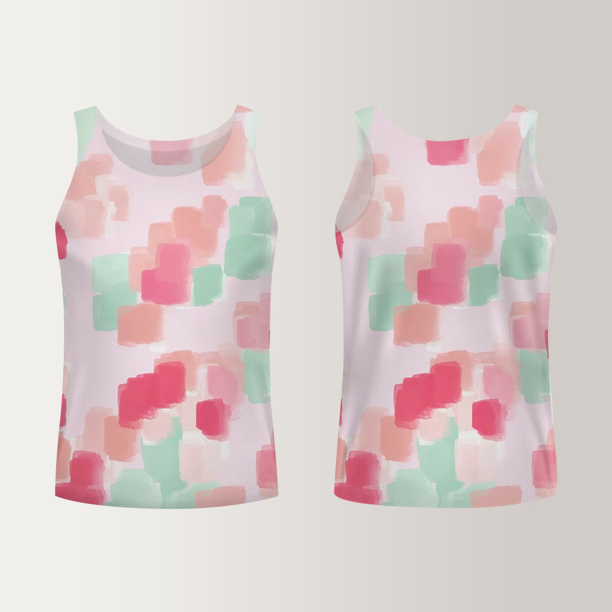 Pastel Teal And Red Abstract Floral Unisex Tank Top