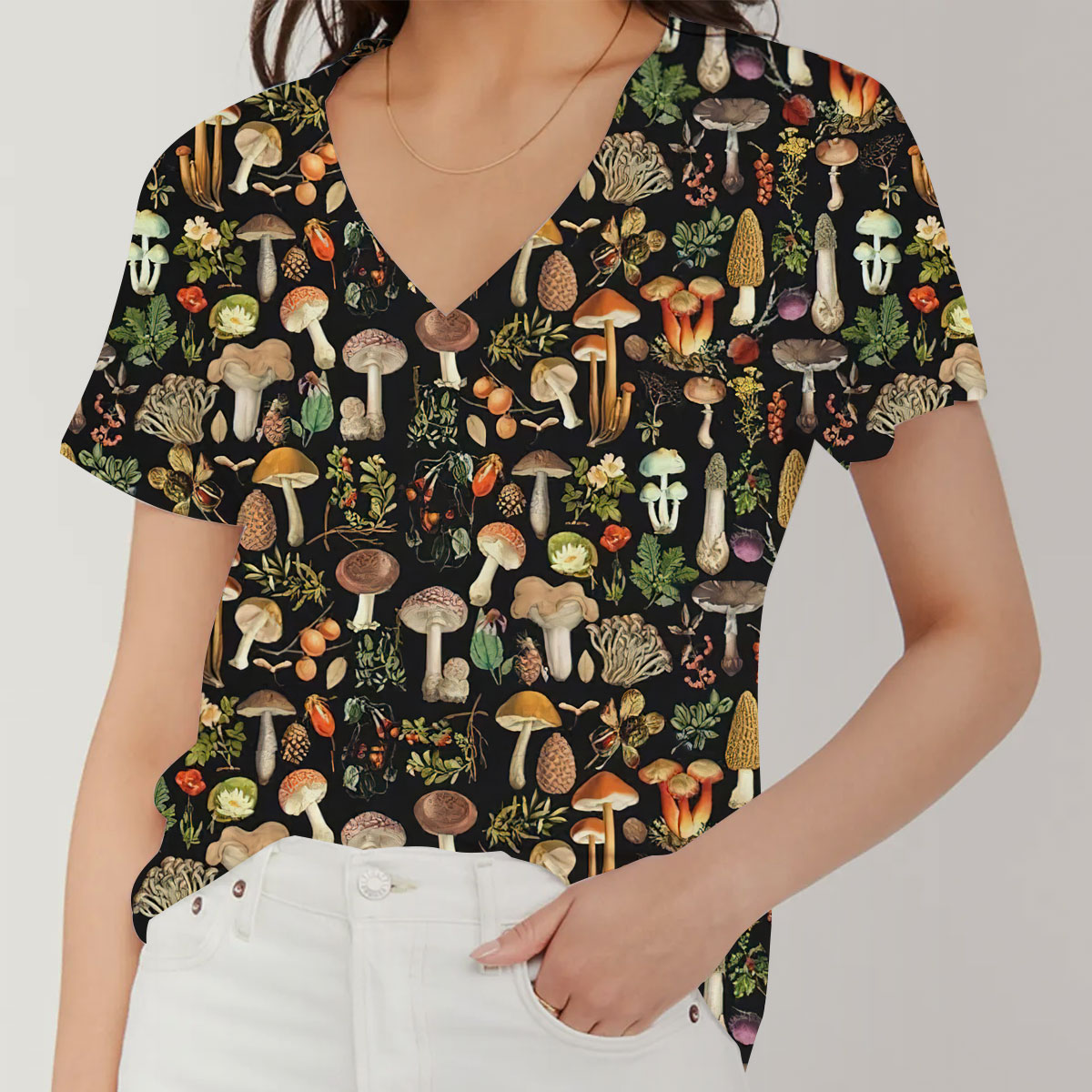 Mushroom V-Neck Women's T-Shirt