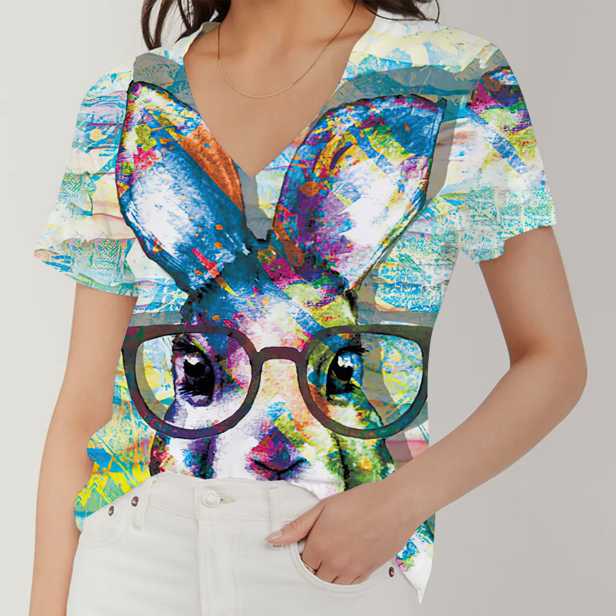 Nerd Rabbit Paint Splash V-Neck Women's T-Shirt