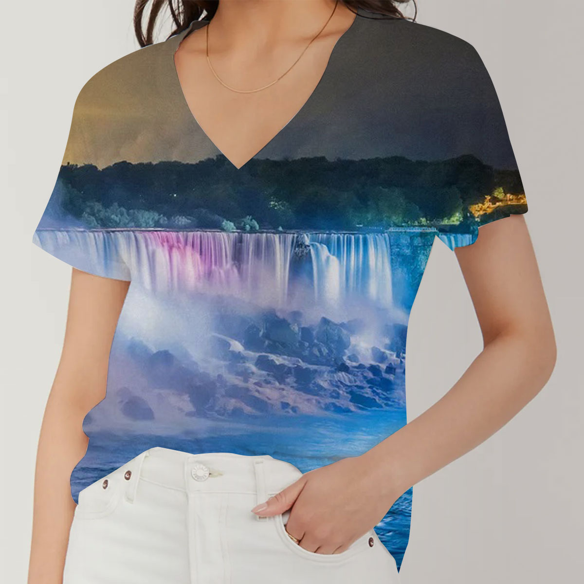 Niagara Falls by Night V-Neck Women's T-Shirt