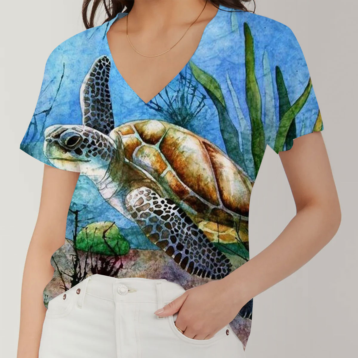 Ocean Turtle V-Neck Women's T-Shirt