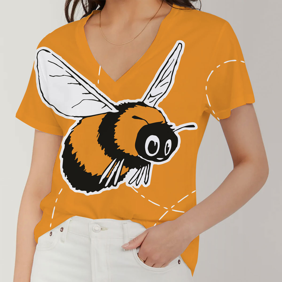 Orange Bee V-Neck Women's T-Shirt