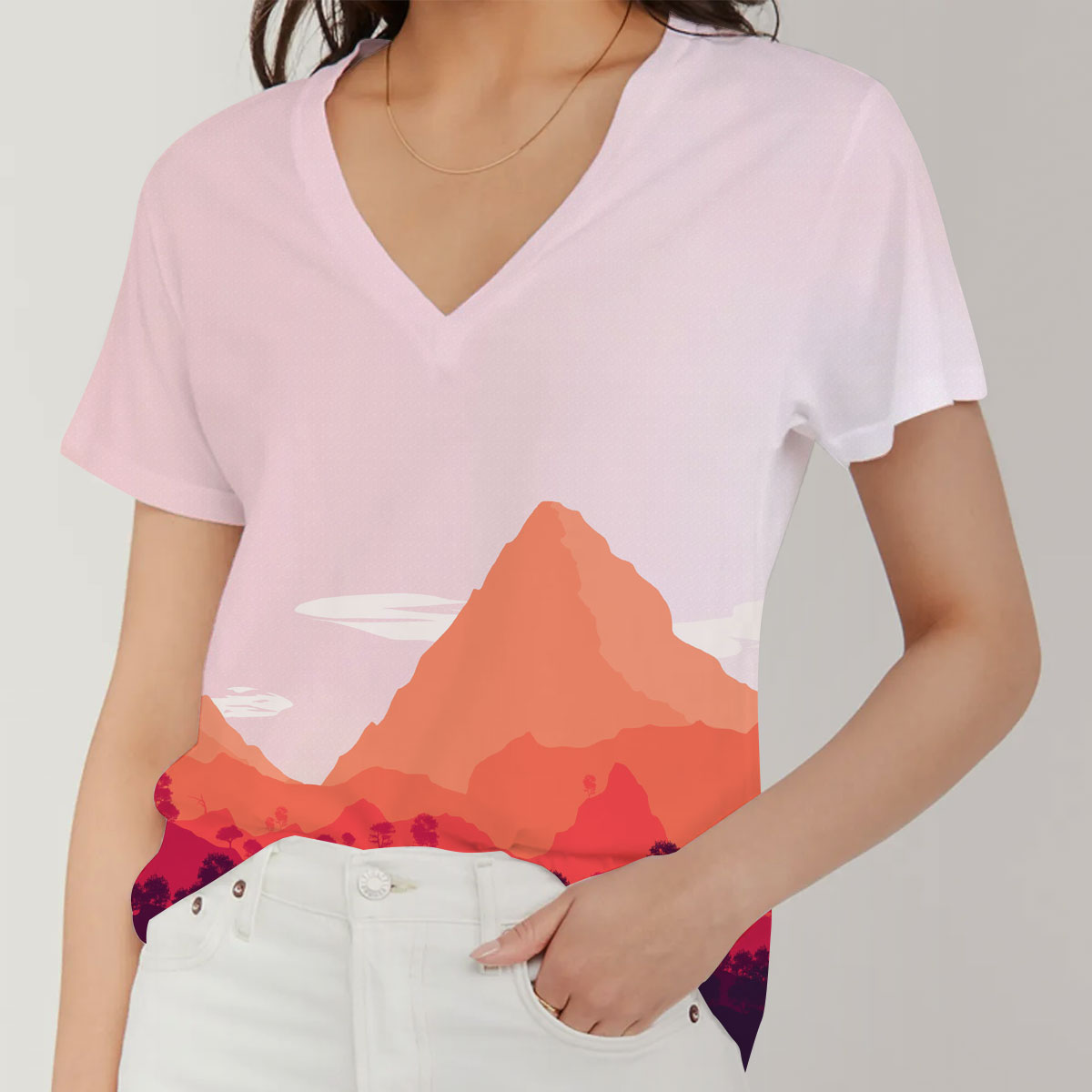 Orange Forest Mountain V-Neck Women's T-Shirt