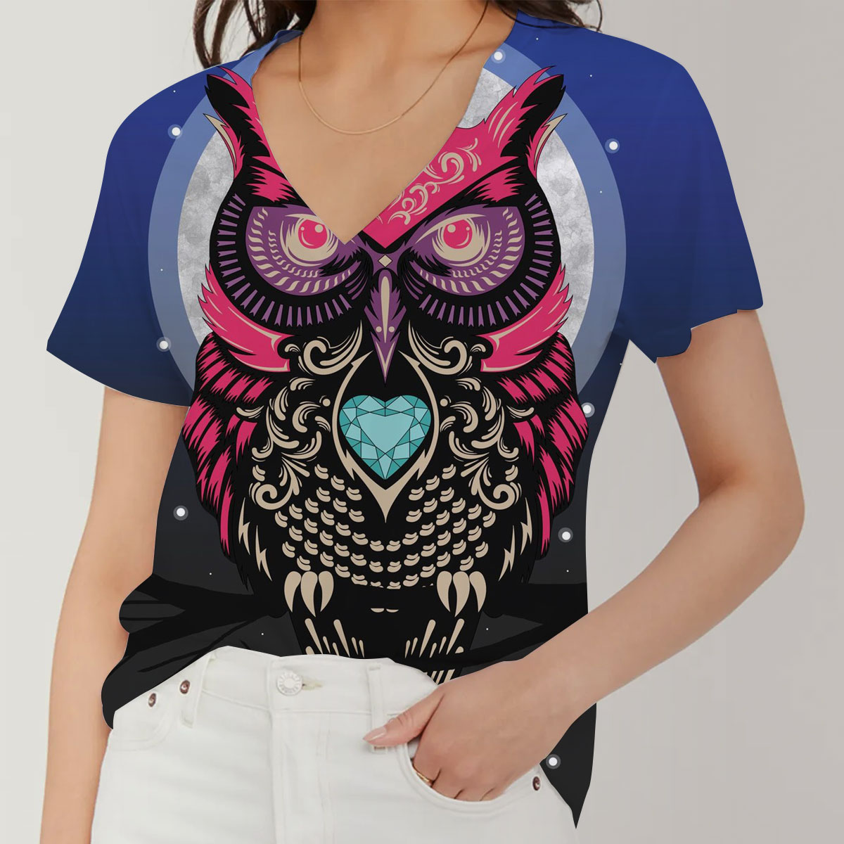 Owl Color V-Neck Women's T-Shirt