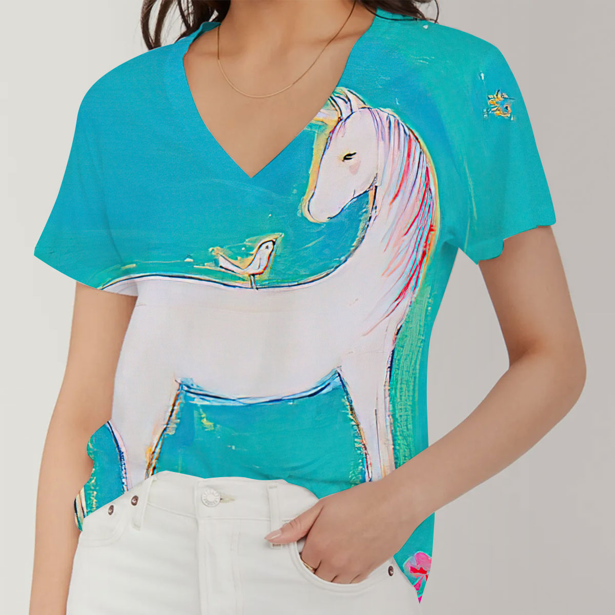Pastel Unicorn V-Neck Women's T-Shirt