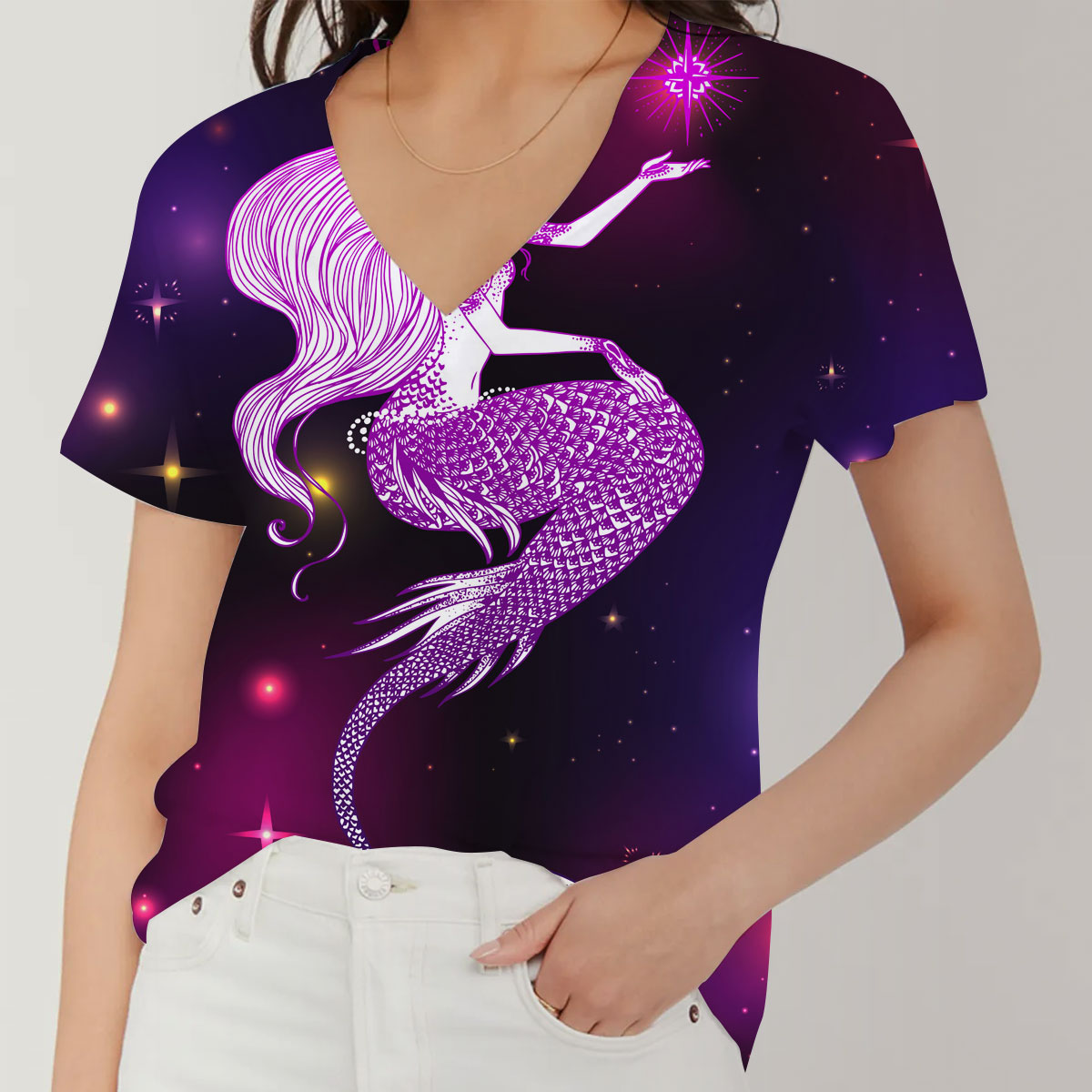 Purple Mermaid V-Neck Women's T-Shirt