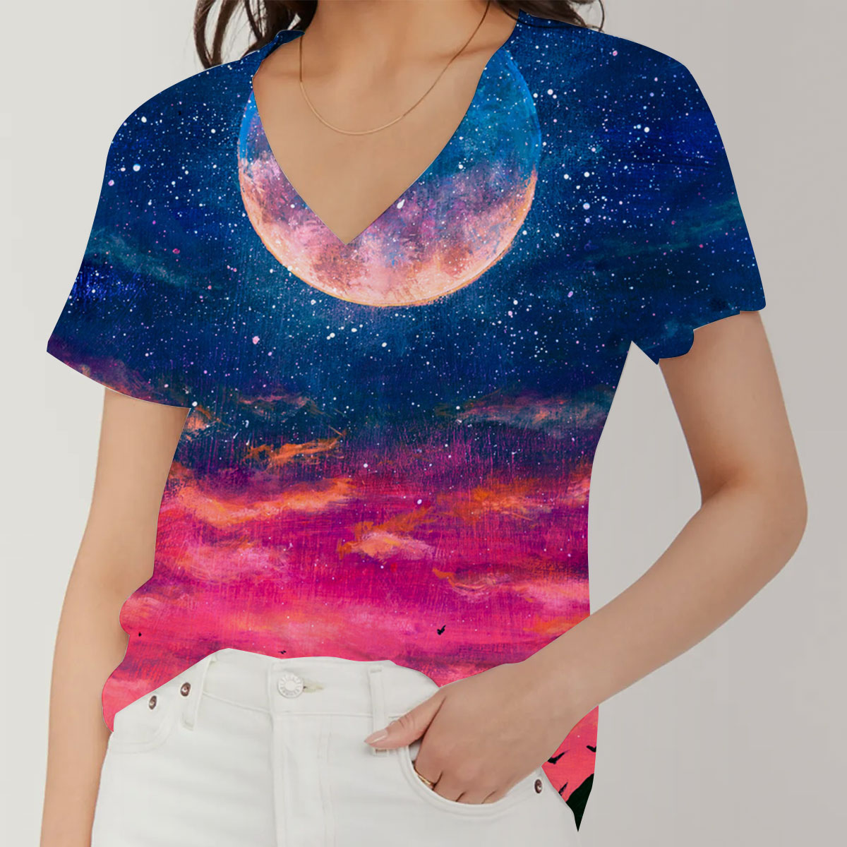 Purple Night Sky V-Neck Women's T-Shirt
