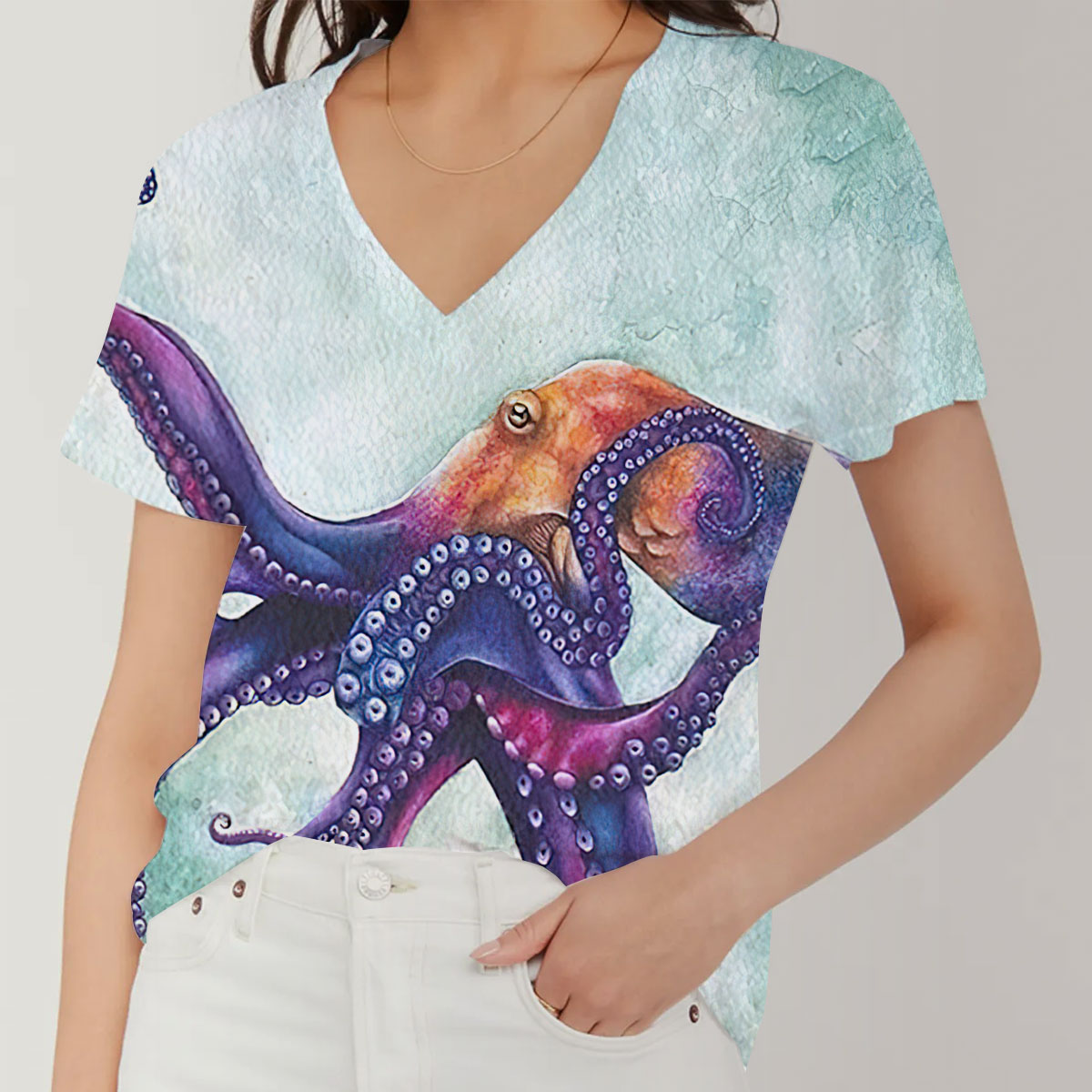 Purple Octopus V-Neck Women's T-Shirt