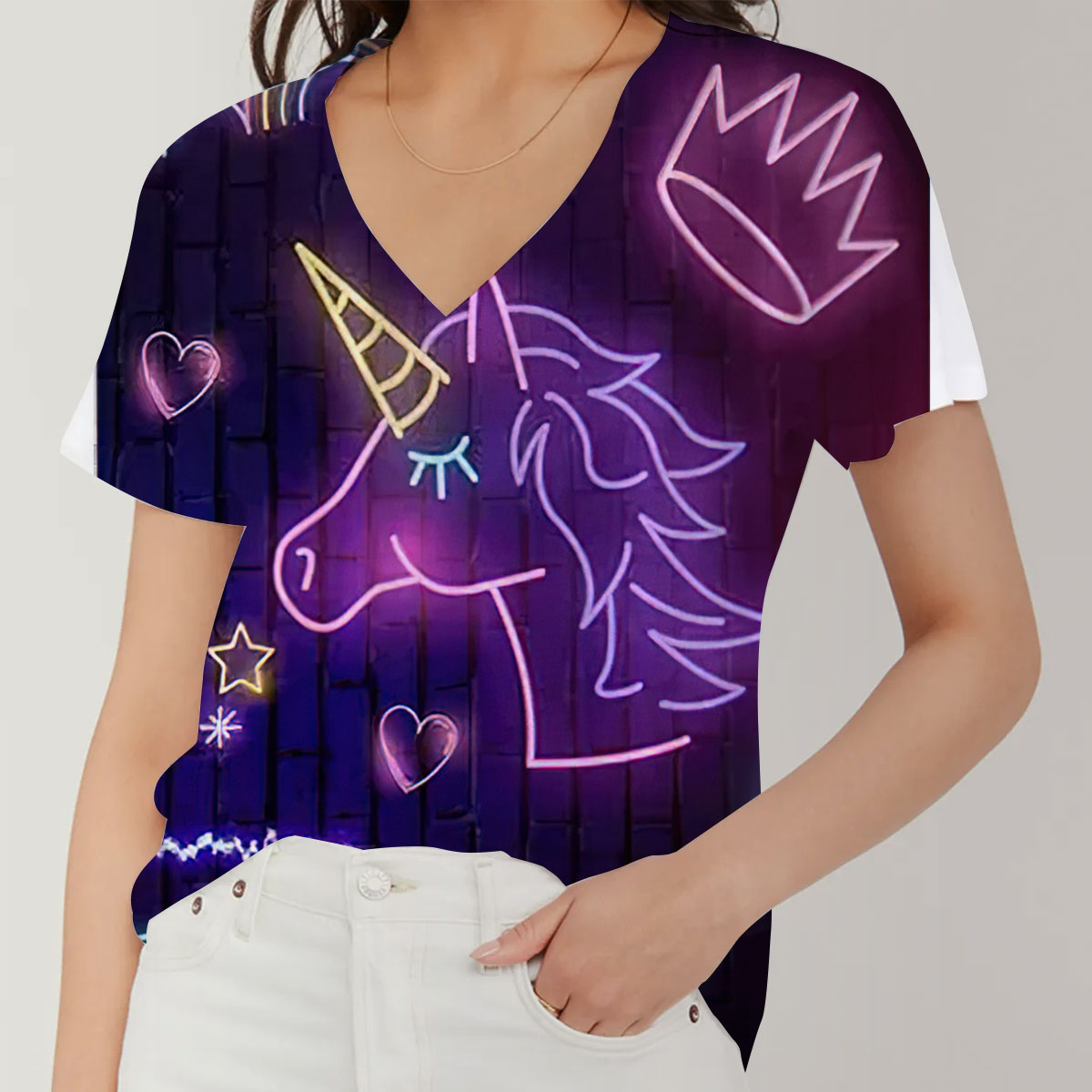 Purple Unicorn V-Neck Women's T-Shirt