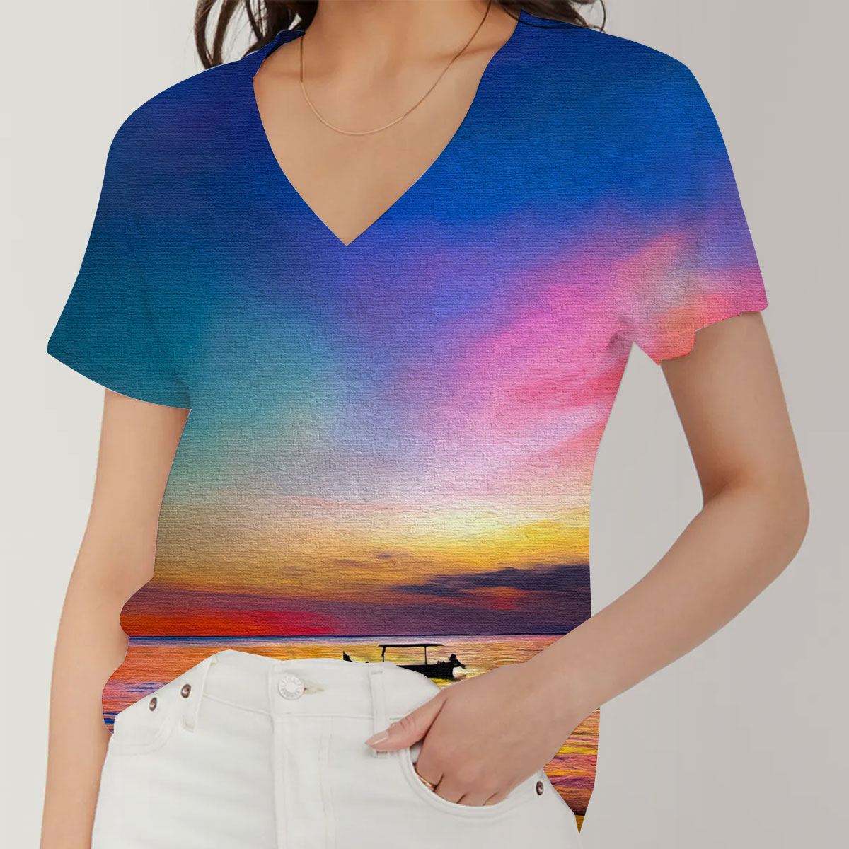 Rainbow Sky V-Neck Women's T-Shirt