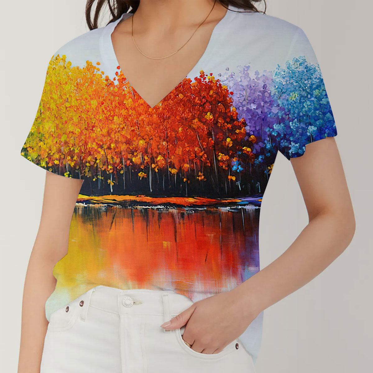 Rainbow Trees V-Neck Women's T-Shirt