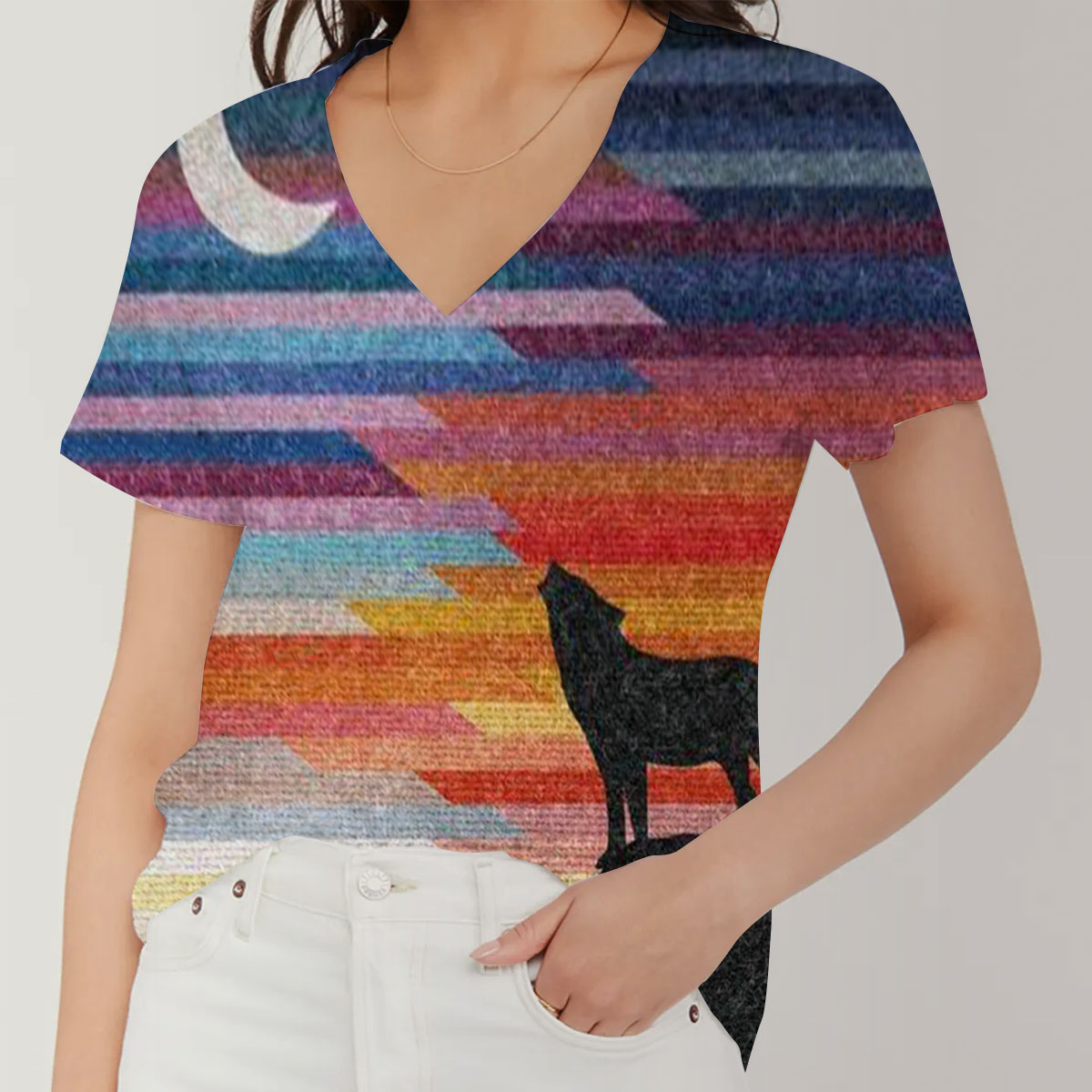 Rainbow Wolf V-Neck Women's T-Shirt