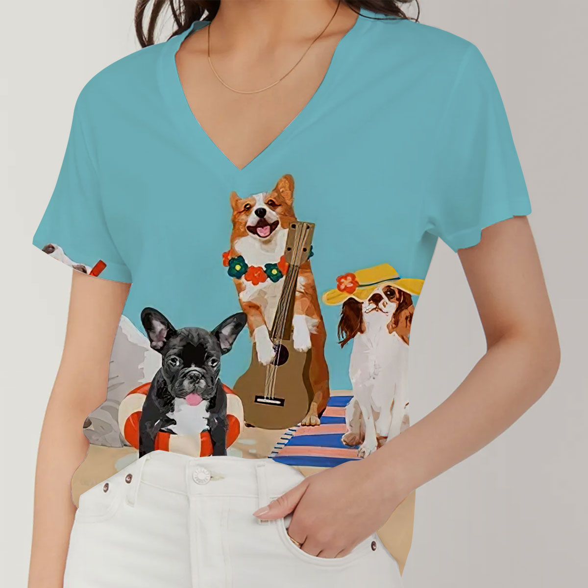 Retro Dogs V-Neck Women's T-Shirt