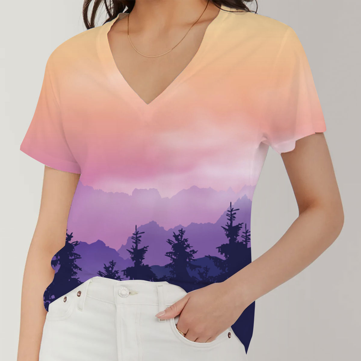 Retro Mountain V-Neck Women's T-Shirt
