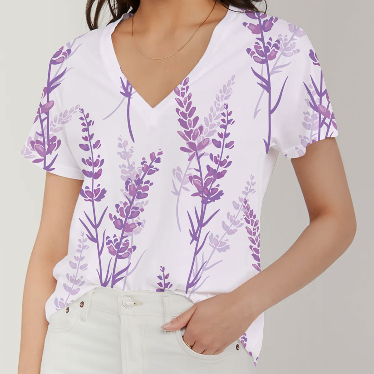 Retro Vintage Lavender V-Neck Women's T-Shirt