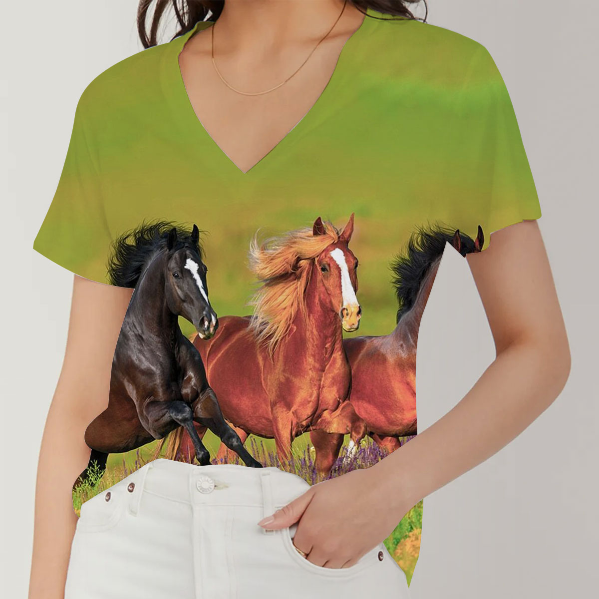 Running Horse V-Neck Women's T-Shirt