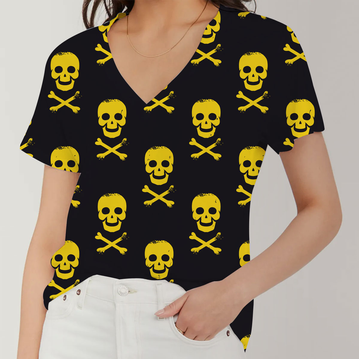 Skull And Bone Cross V-Neck Women's T-Shirt