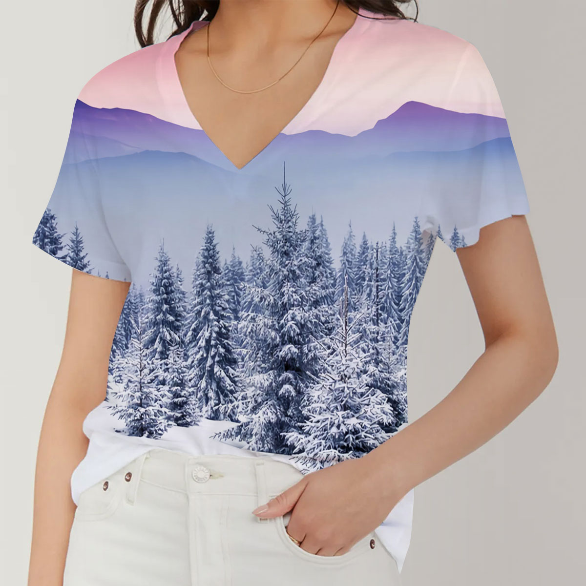 Sky And Snow Winter V-Neck Women's T-Shirt