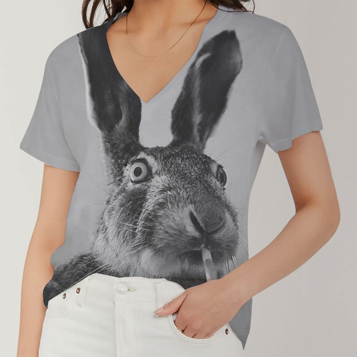 Smoking Rabbit V-Neck Women's T-Shirt
