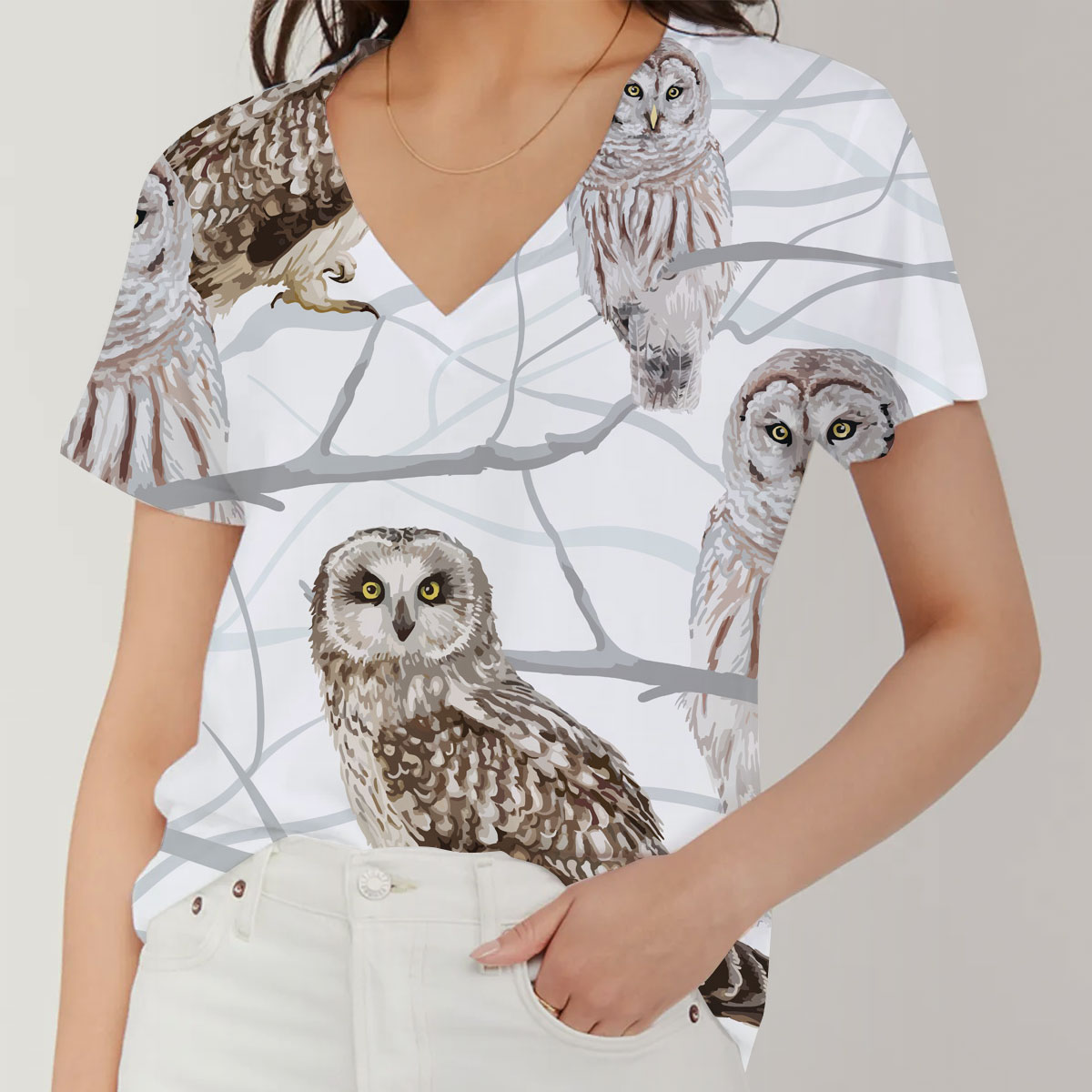 Snowy Owl V-Neck Women's T-Shirt
