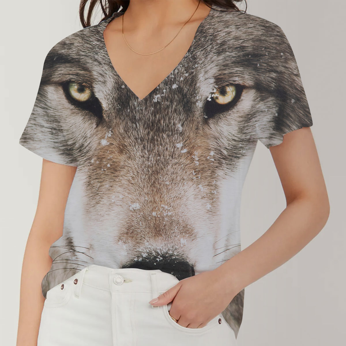 Snowy Wolf V-Neck Women's T-Shirt