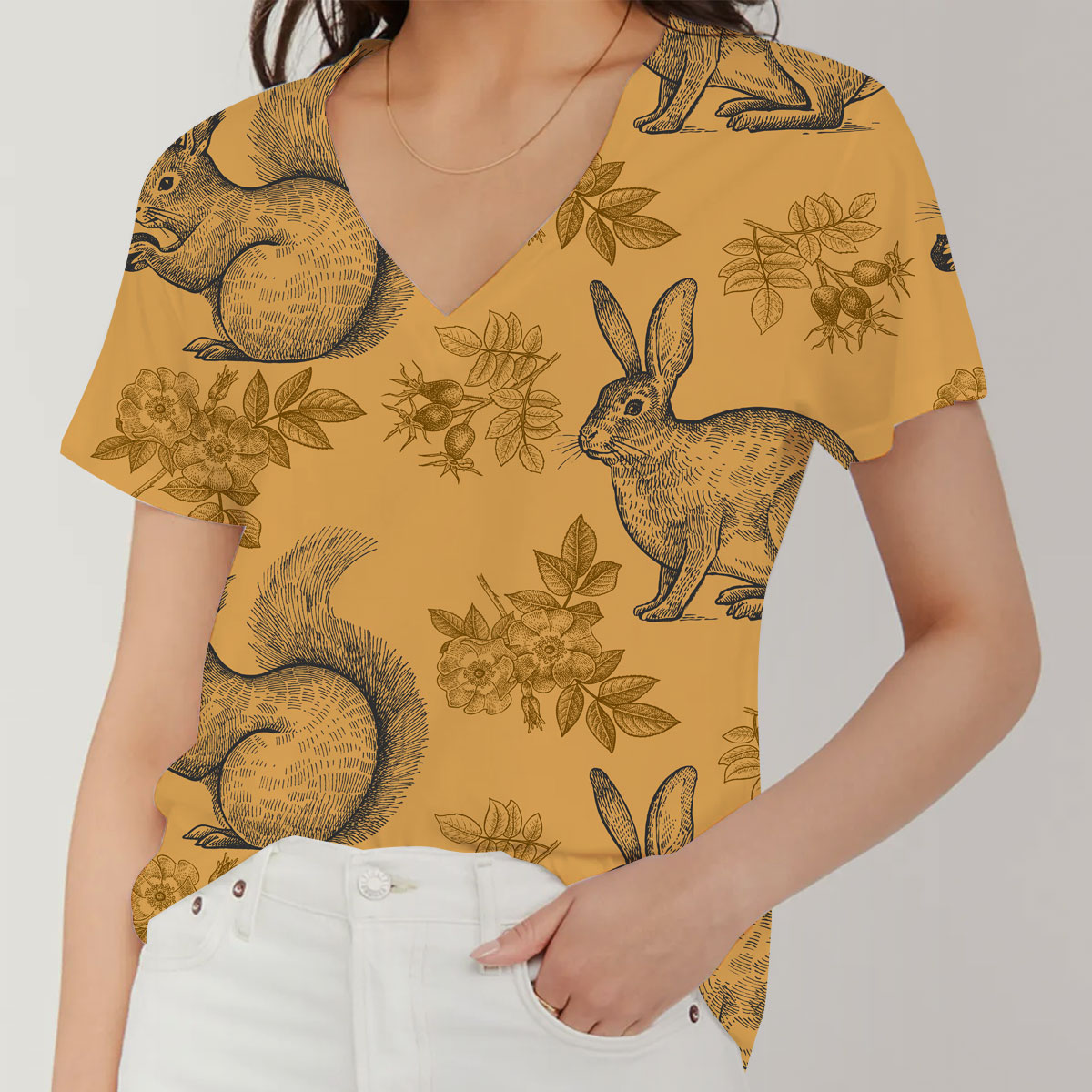 Squirrel Rabbit V-Neck Women's T-Shirt