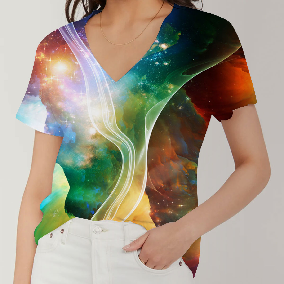 Star With Galaxy V-Neck Women's T-Shirt