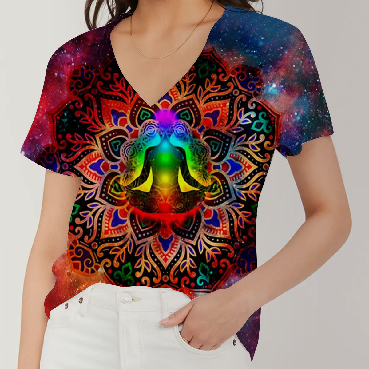 Starry Night Galaxy V-Neck Women's T-Shirt