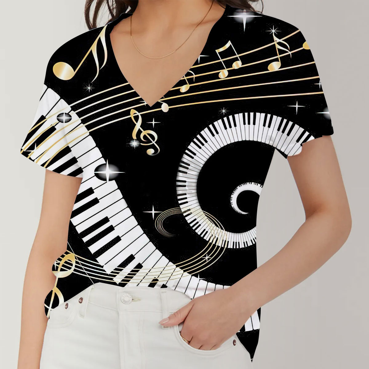 Stunning Funk with Piano V-Neck Women's T-Shirt