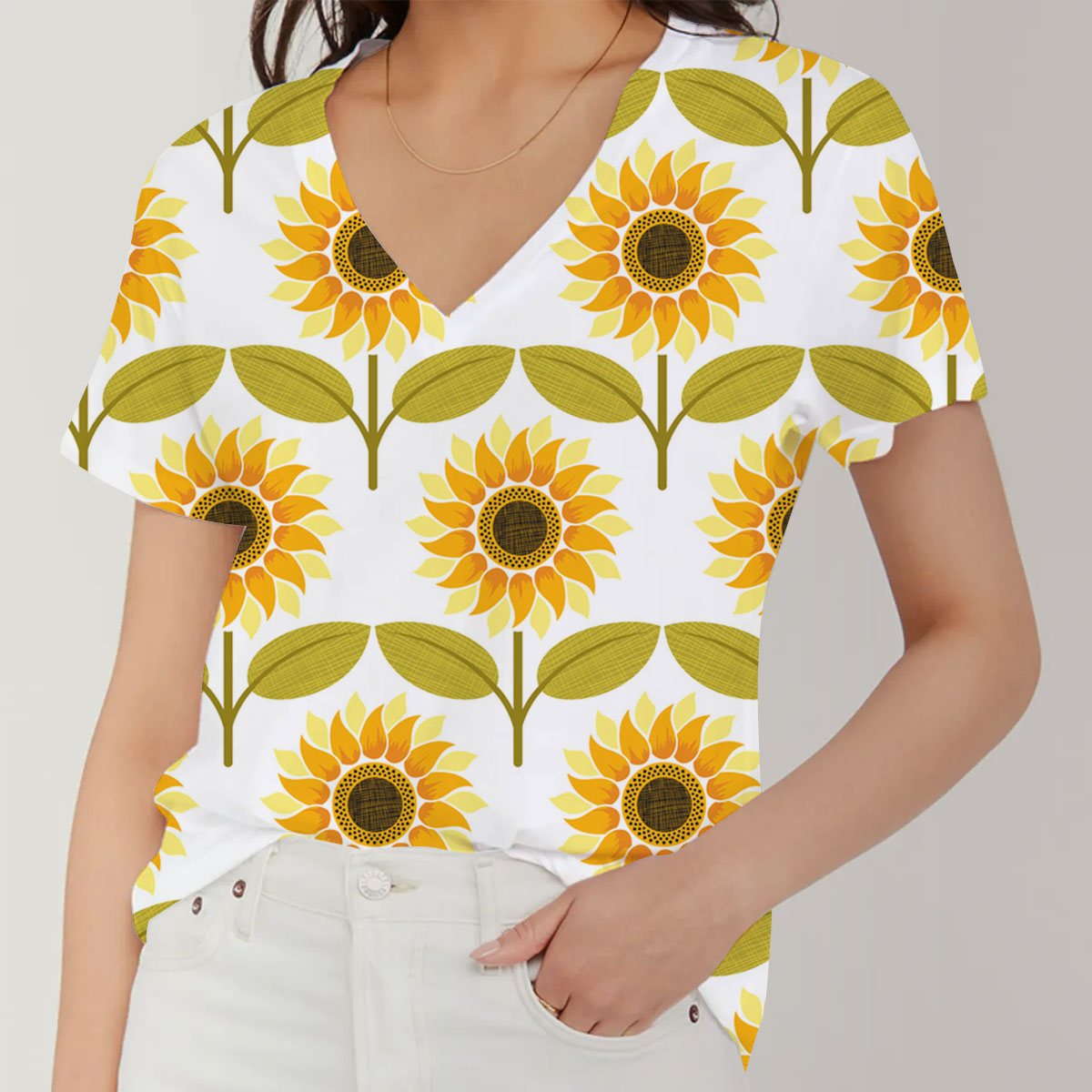 Sunflower Pattern V-Neck Women's T-Shirt