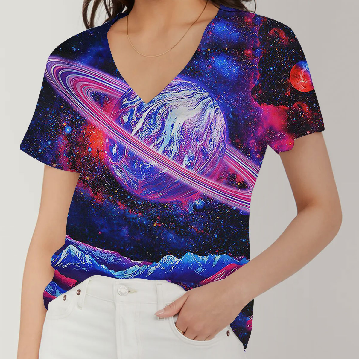 Trippy Space World V-Neck Women's T-Shirt