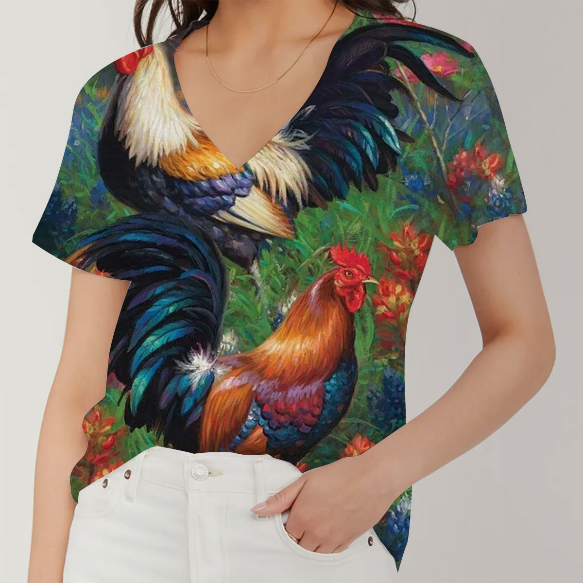 Tropical Chicken V-Neck Women's T-Shirt