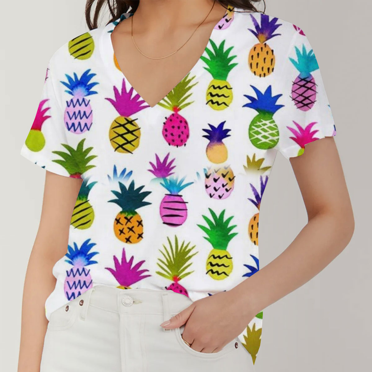 Tropical Fruit Pineapple V-Neck Women's T-Shirt