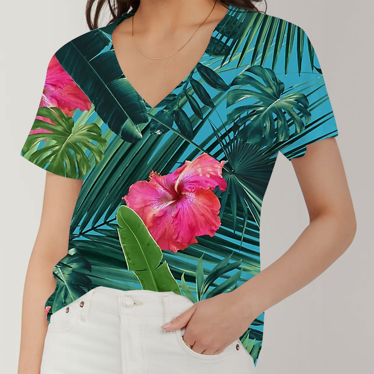 Tropical Hibiscus V-Neck Women's T-Shirt