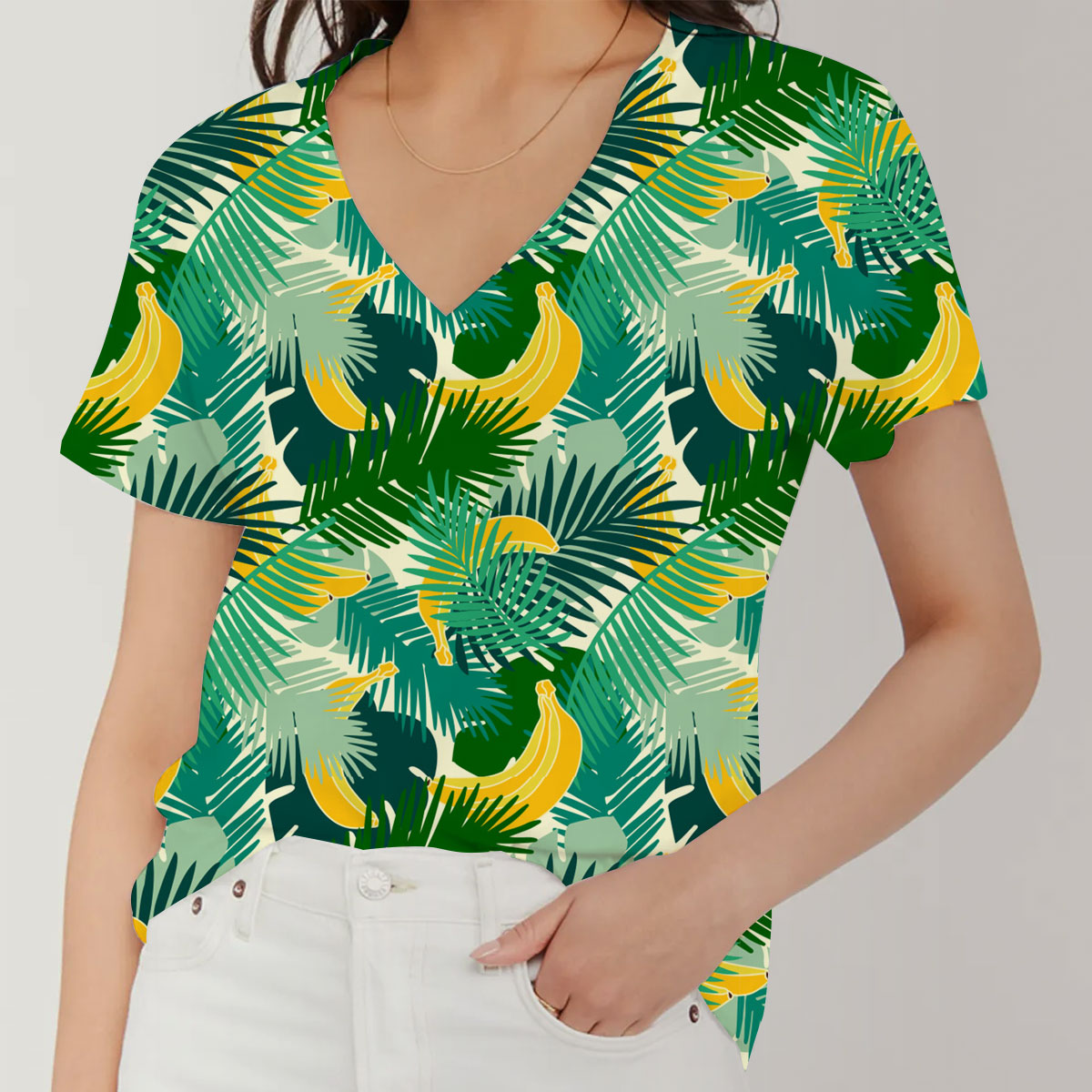 Tropical Jungle Leaves V-Neck Women's T-Shirt