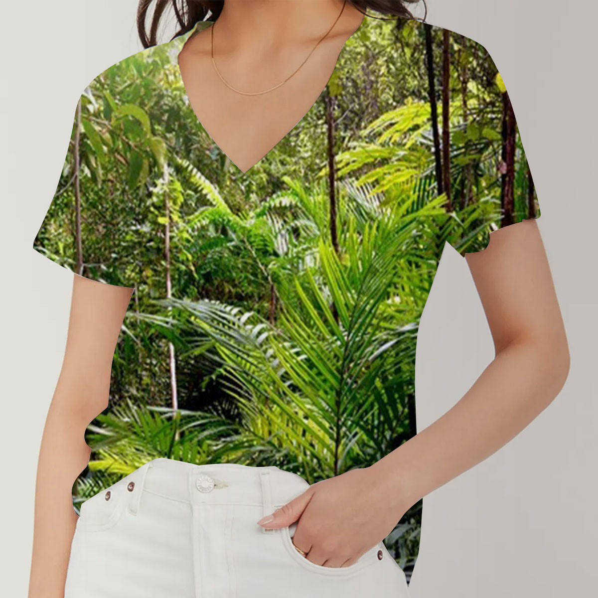 Tropical Rainforest Jungle V-Neck Women's T-Shirt