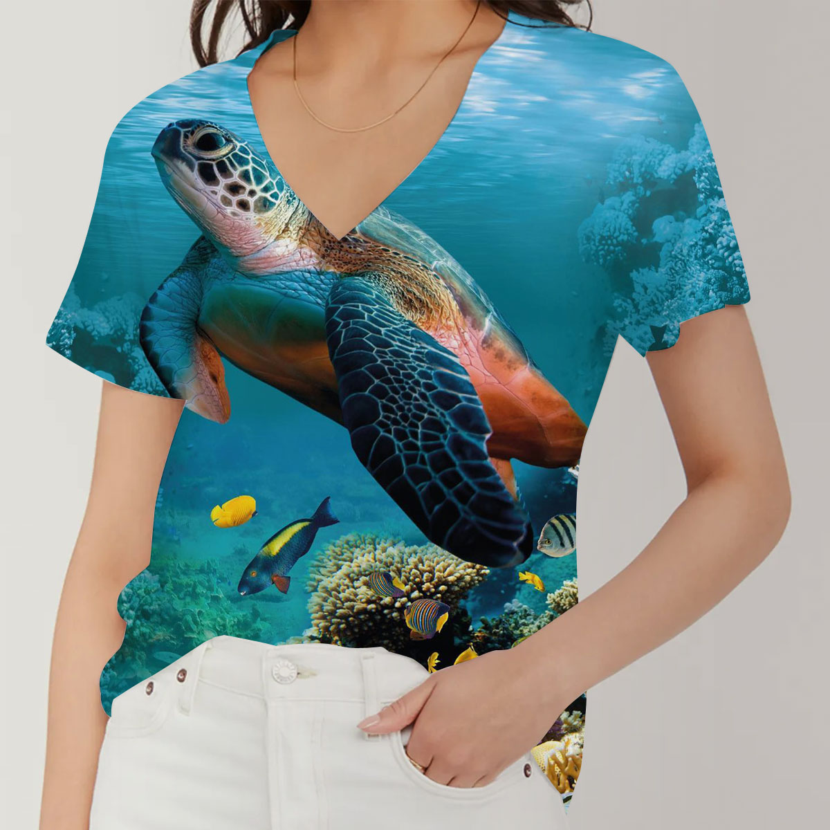 Under The Sea Turtle V-Neck Women's T-Shirt