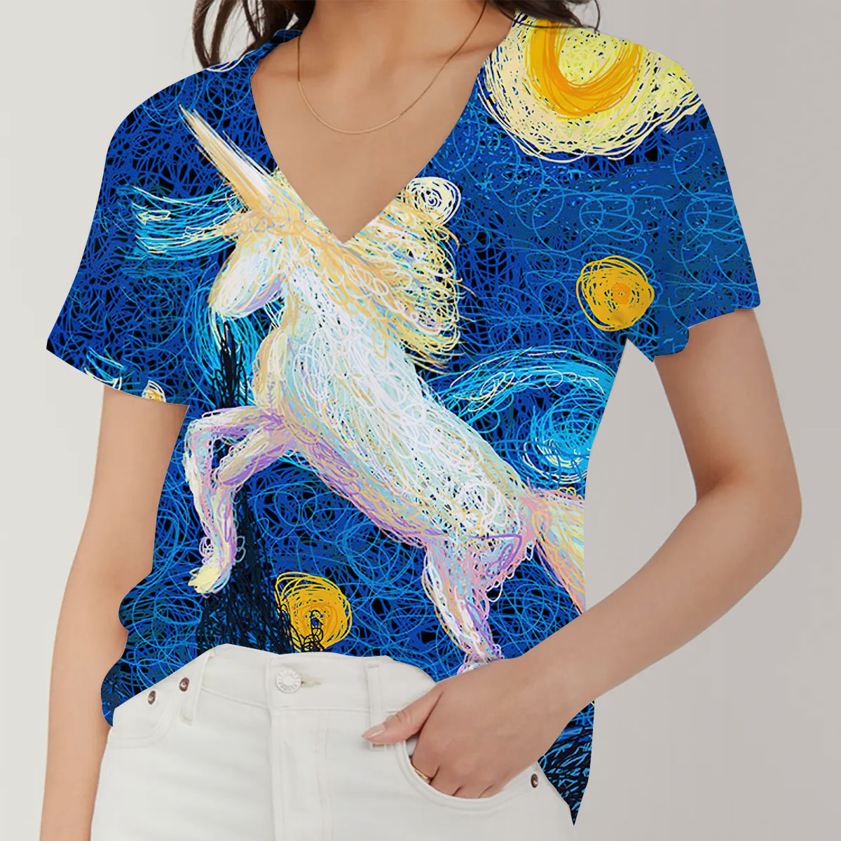 Unicorn Impressionist V-Neck Women's T-Shirt
