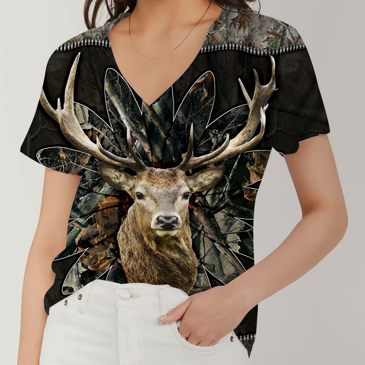 VIntage Deer Hunting V-Neck Women's T-Shirt