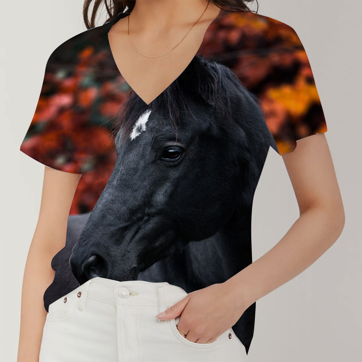 Vintage Black Horse V-Neck Women's T-Shirt