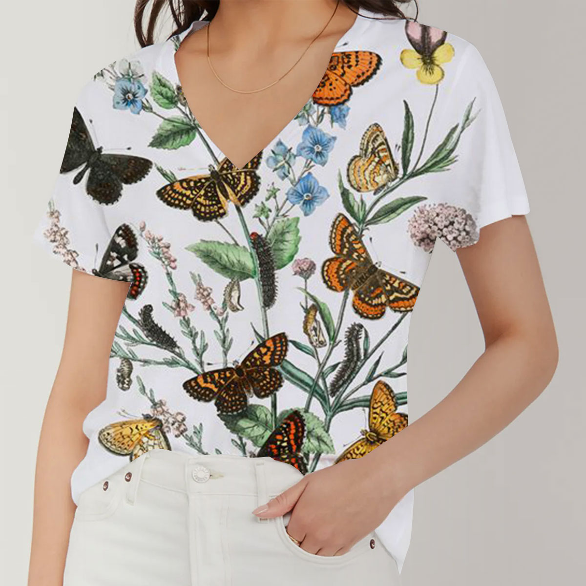 Vintage Butterfly 2 V-Neck Women's T-Shirt